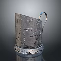 Elegant Silver Metal Furniture Container With Intricate Carved Patterns And Handle