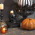 Halloween Decorative Ornament Set With Various Pumpkins Candles Skull And Bat Decorations