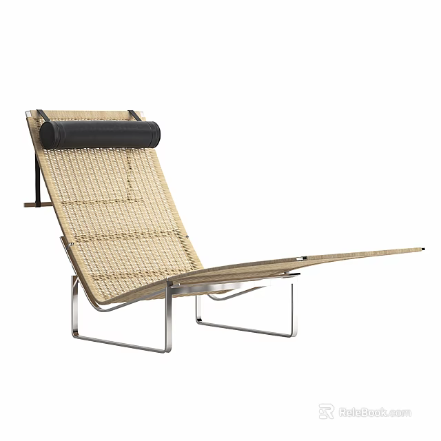Ergonomic Woven Lounge Chair With Silver Metal Frame And Black Headrest 3d model 