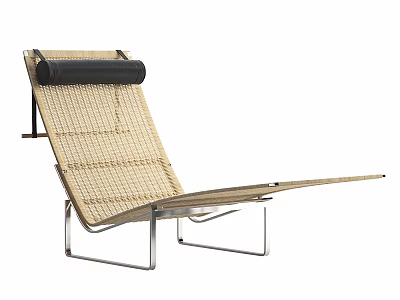 Ergonomic Woven Lounge Chair With Silver Metal Frame And Black Headrest 3d model