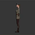 Game Film Character In Beige Uniform With Hat Red Armband Brown Boots And Handgun