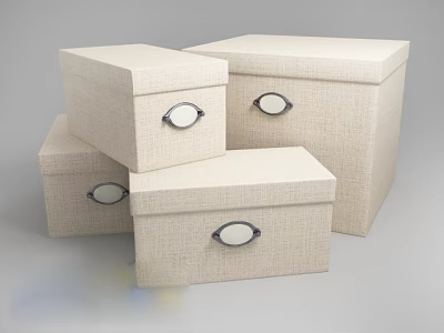 Set of Four Beige Fabric Storage Boxes With Lids And Metal Clasps 3d model