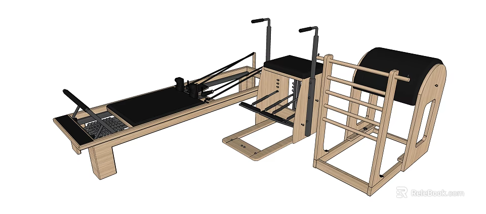 Wooden Frame Rowing Machine With Black Seat And Metal Handles For Home Gym Workout 3d model 