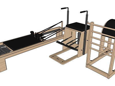 Wooden Frame Rowing Machine With Black Seat And Metal Handles For Home Gym Workout 3d model
