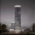 Modern High Rise Hotel Building With Glass Facade Grid Top Design And Illuminated Exterior