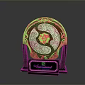 Ornamental Household Plaque With Circular Copper Silver Design Intricate Carvings And Black Base
