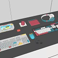 Stylish Headphones and Speaker on Modern Desktop Workspace with Keyboards Mouse Tablet and Accessories