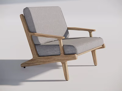 Modern Minimalist Single Seater Sofa With Gray Fabric Upholstery And Wooden Frame 3d model