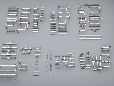 Assorted Metal Pipe Fittings With Various Shapes Sizes And Organized 3d model