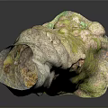 Natural Wood Stone Decorative Piece With Textured Surface And Green Moss Detail