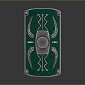 Green Ornate Shield with Silver Metal Decor Central Round Emblem and Edge Rivets