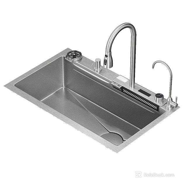 Stainless Steel Kitchen Sink With Single Bowl Drain Board Modern Faucet And Accessories 3d model 