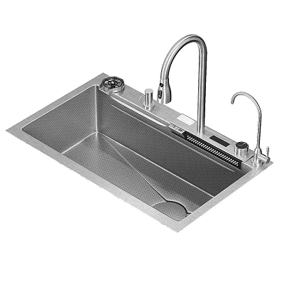 Stainless Steel Kitchen Sink With Single Bowl Drain Board Modern Faucet And Accessories 3d model