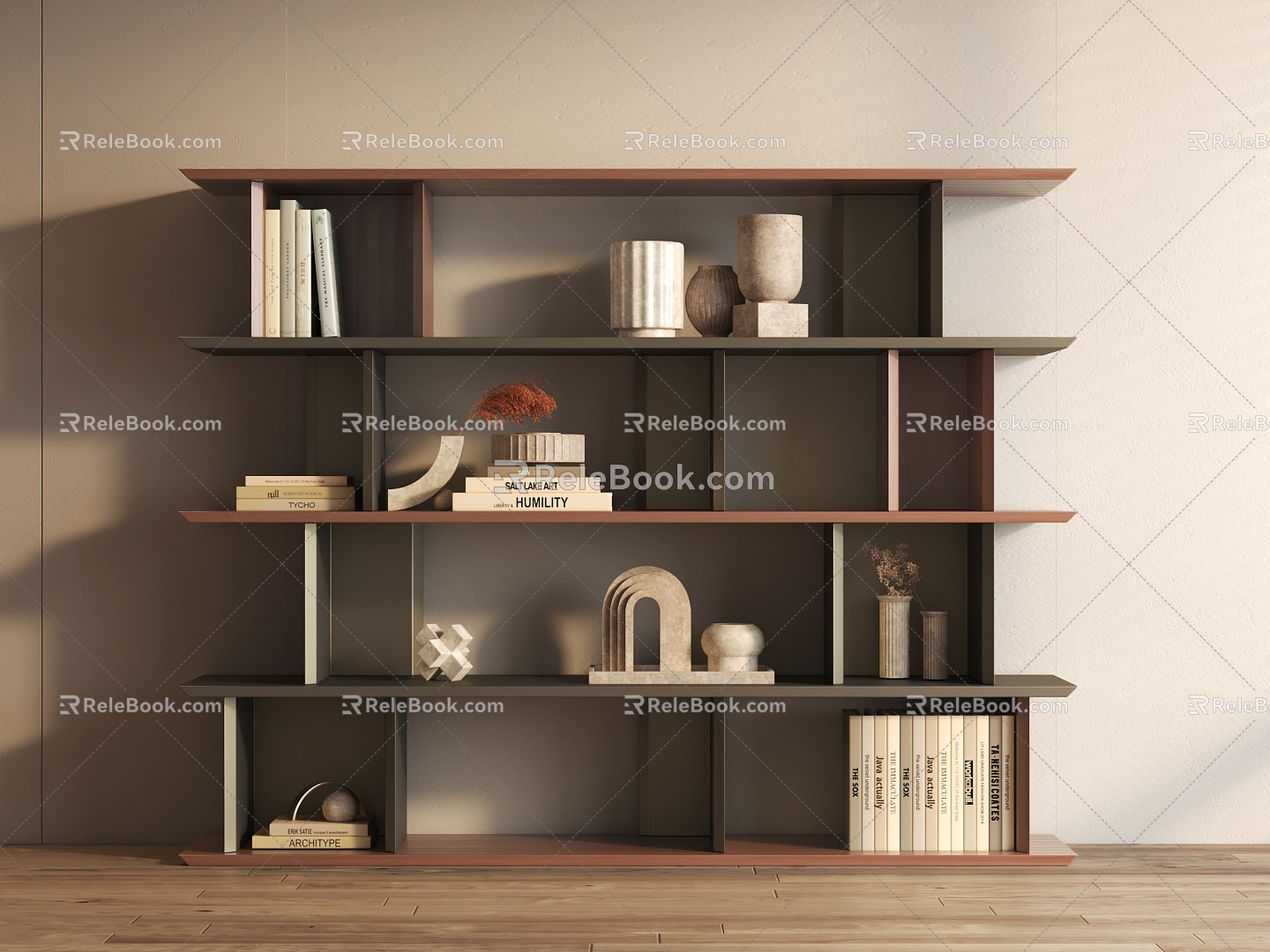 Wooden Bookshelf Bookcase Storage Rack 3d model