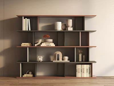 Modern Wooden Bookcase With Multiple Shelves Holding Books And Decorative Items 3d model