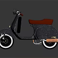 Vintage Black Scooter Motorcycle With Brown Seat Round Headlight And White Rim Wheels
