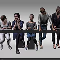 Five People Sitting and Standing Around Long Table With Books and Cup on White Background