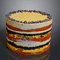 Delicious Layered Cake With Yellow Cream Topping Blueberry Garnish And Colorful Inner Layers