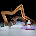 Gold Star Shaped Frame Arched Structure With Green Peacock And Snowman Decoration On Purple Base