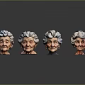 Elderly Woman Head Models With White Hair Various Expressions On Black Background