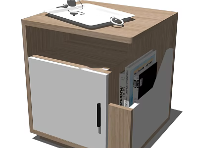 Wooden Side Table With White Cabinet Door And Open Shelf For Books Magazines 3d model