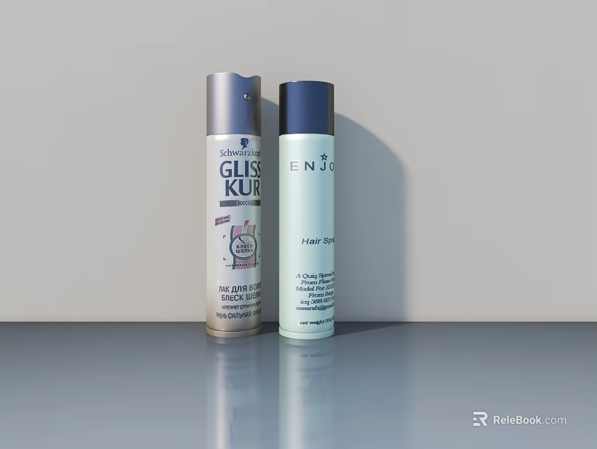 GLISS KUR Hair Care And ENAR Face Lotion On Gray Countertop With Light Background 3d model 