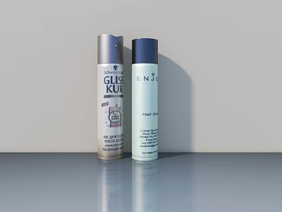 GLISS KUR Hair Care And ENAR Face Lotion On Gray Countertop With Light Background 3d model