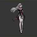 Game Movie Character With Long White Hair Pink Accessories And Dark Gothic Dress
