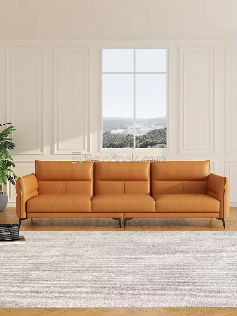 modern three-seat sofa double sofa 3d model