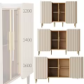 Modern Beige Ribbed Cabinet With Open Doors Shelves And Gold Metal Legs