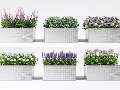 Decorative Flower Planters With Various Colorful Flowers And Modern Design Elements 3d model