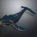 Whale With Dark Blue Body And Orange Yellow Spots On Gray Background
