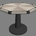 Modern Elegant Octagonal Dining Table With Geometric Inlaid Tabletop And Sturdy Black Pedestal Base