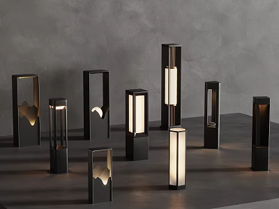 Modern Outdoor Lights With Geometric Black Metal Frame For Garden Patio Decoration 3d model
