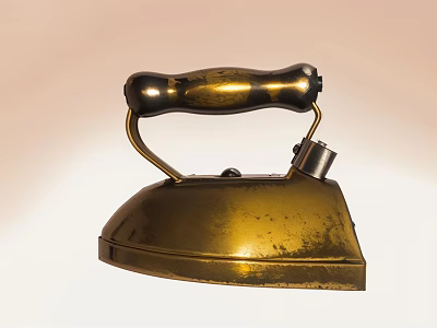 Vintage Brass Daily Appliance Iron With Retro Handle And Polished Base Design 3d model