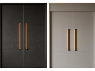 Modern Minimalist Double Doors With Dark And Light Panels And Long Metal Handles 3d model