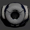 Futuristic Armor Helmet 3D Model With Blue Silver Yellow Accents Textured Surface And Mesh Design