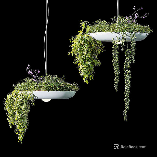 Modern Stylish Pendant Lights With White Planter Base And Lush Hanging Green Vines 3d model 