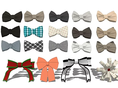 Assorted Bow Tie And Bow Ornament Set With Various Colors Patterns And Styles 3d model