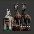 Hand Carved Colorful Horse And Elephant Sculptures With Intricate Decorative Patterns