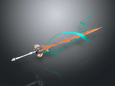 Fantasy Sword Design Featuring Orange Blade And Blue Energy Streams 3d model