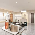 Modern Elegant Clothing Store With Open Design White Marble Floor Arched Doorways Mannequins And Greenery