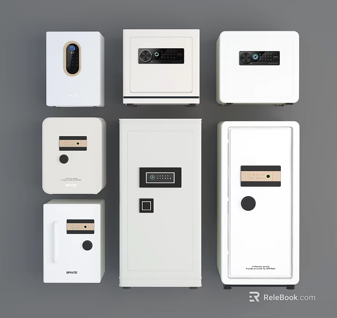 White Safes With Different Lock Types And Modern Design Variations 3d model