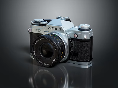 Vintage Canon AE 1 Digital Camera with Silver Body Black Grip Classic Lens 3d model
