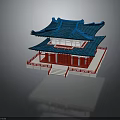 Traditional Chinese Architecture Two Story Structure With Blue Roof Red Pillars And White Railings