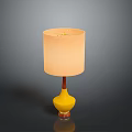 Stylish Table Lamp With Yellow Base Beige Lampshade And Wooden Pole