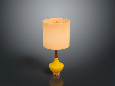 Stylish Table Lamp With Yellow Base Beige Lampshade And Wooden Pole 3d model
