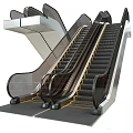 Modern Escalators With Transparent Glass Handrails Metal Frames And Steps Design 3d model