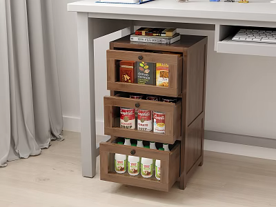 Wooden Storage Cabinet Rack With Drawers Organizing Canned Goods And Bottles In Home Office 3d model