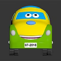 Kids Yellow And Green Toy Car With Big Eyes Smiling Face Cartoon Style